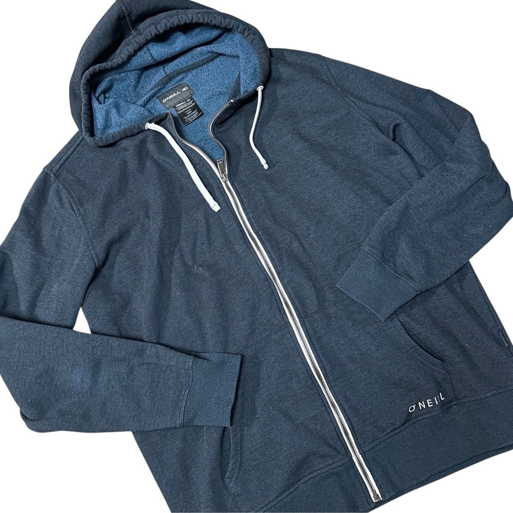 O'NEILL Zip Hoodie Mens Large Heathered Blue Excellent Logo Surf Sweatshirt Y2K